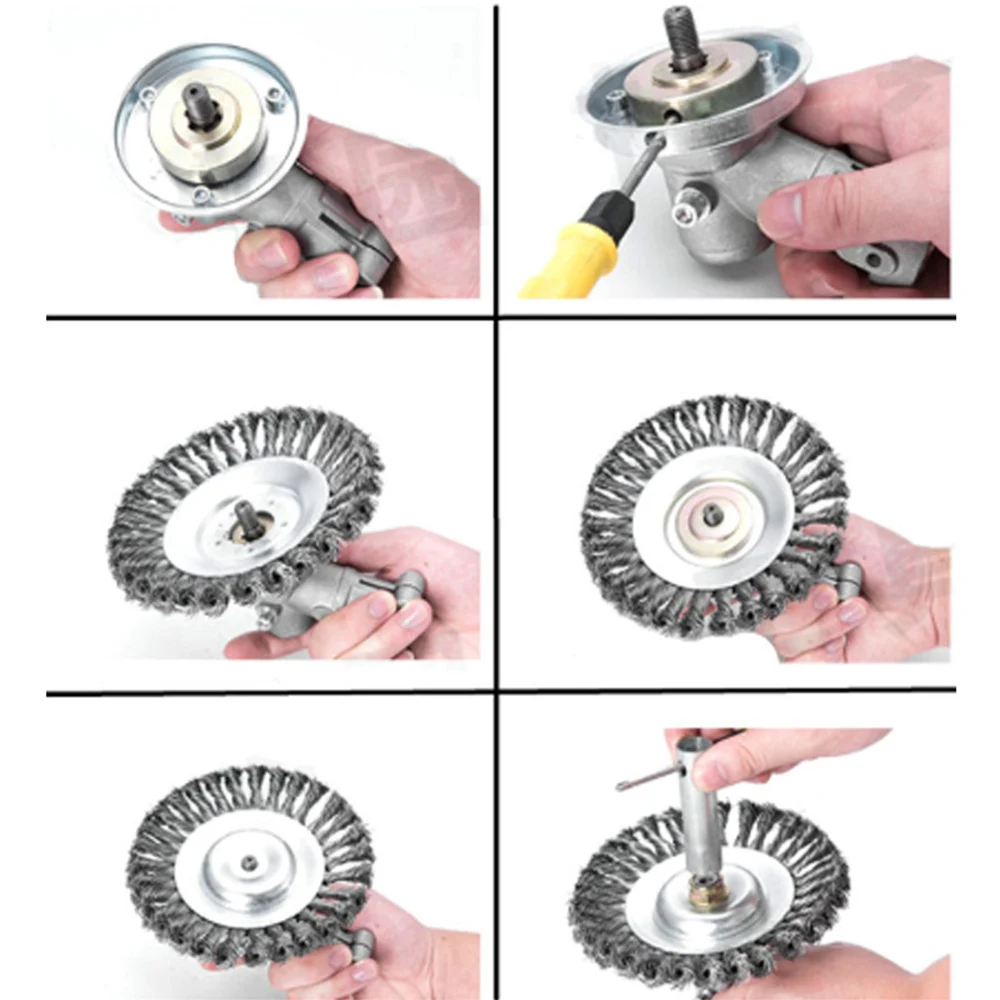 Steel Wire Wheel Garden Weed Brush Lawn Mower Grass Eater Trimmer Brush Cutter Tools Garden Grass Trimmer Head Weed Brush 5
