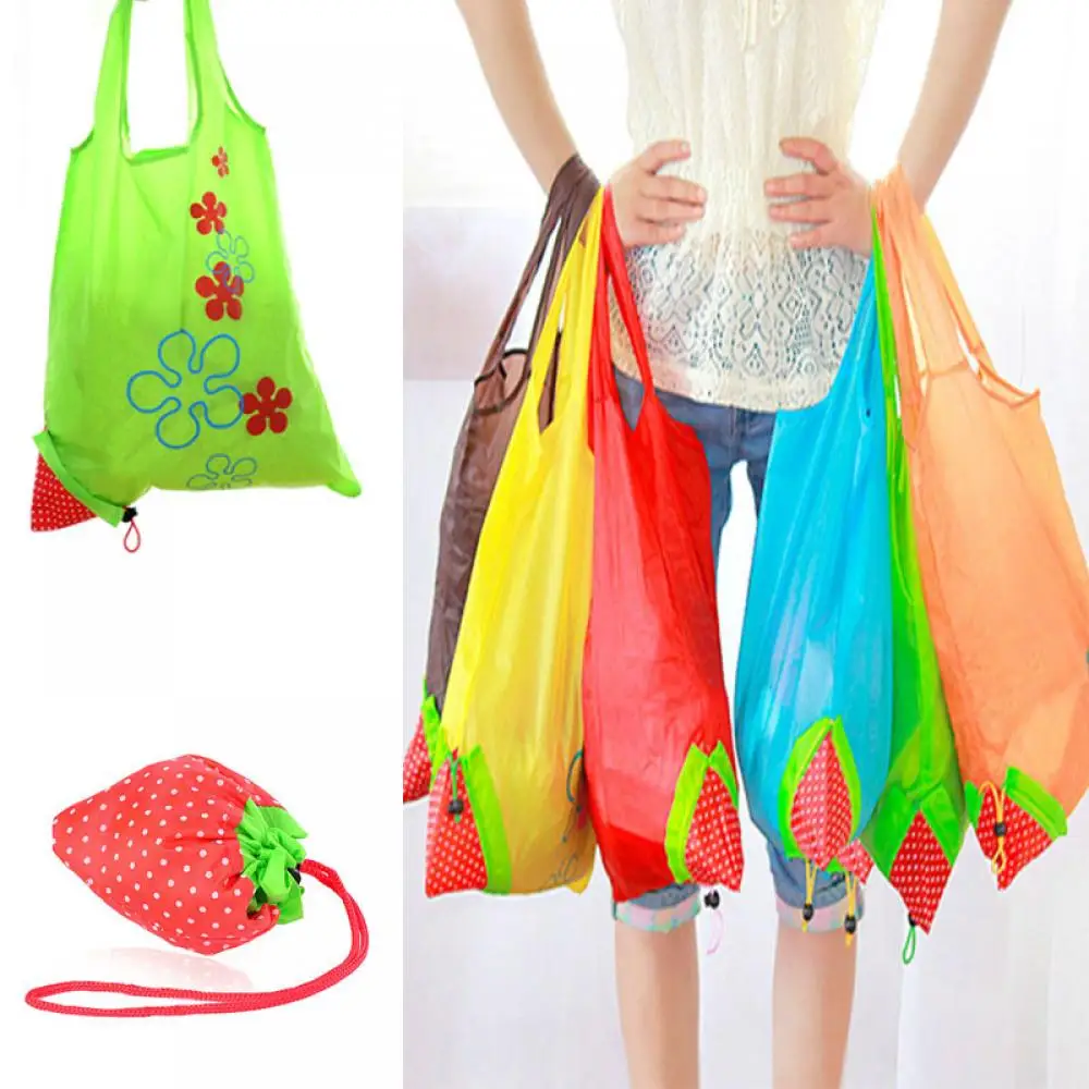 Reusable Strawberry Shopping Bags Foldable Tote Eco  Nylon Storage Handbag Printed Logo Portable Fruit Creative New strawberry printing foldable reusable shopping bags nylon green grocery bag tote convenient large capacity storage bags