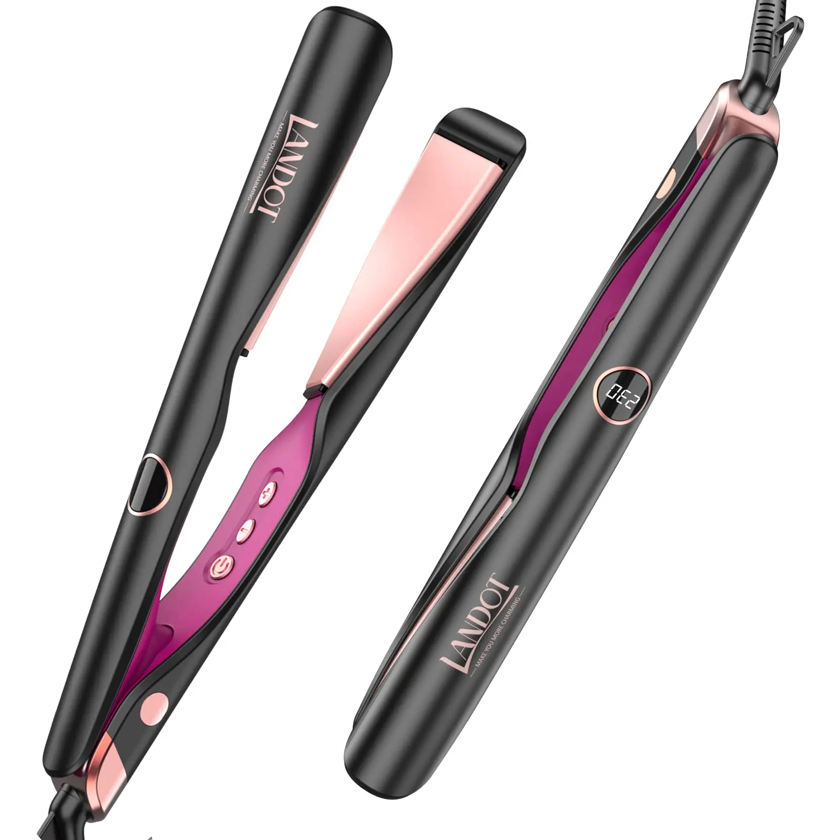 Landot Straightening Curling Iron Combo for Curl Wave Straighten Women Hair-1 Inch Dual Voltage HS168 landot