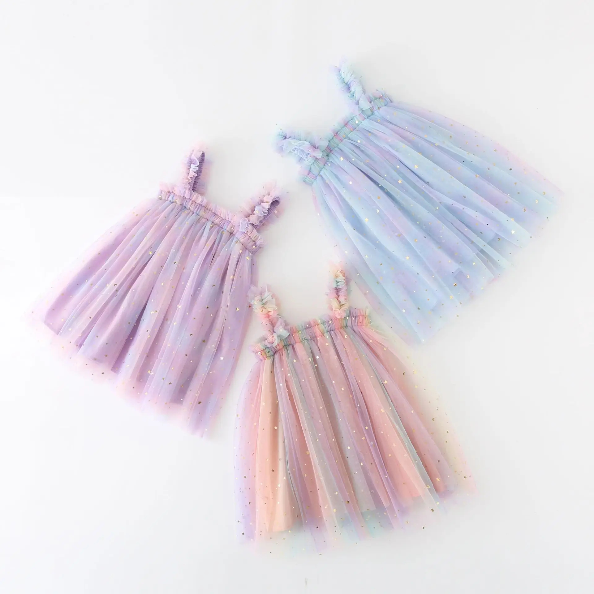 Girls Dress Baby Girl Dress Summer Baby Girl Clothes Cute Sequins Star Rainbow Suspender Skirt Mesh Ball Gown Baby Dress Sweet Princess Girls Dress