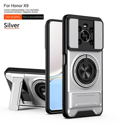 Shockproof Phone Case with Sliding Camera Cover and Built - in Kickstand for Honor X9 5G (SJZJ silver)