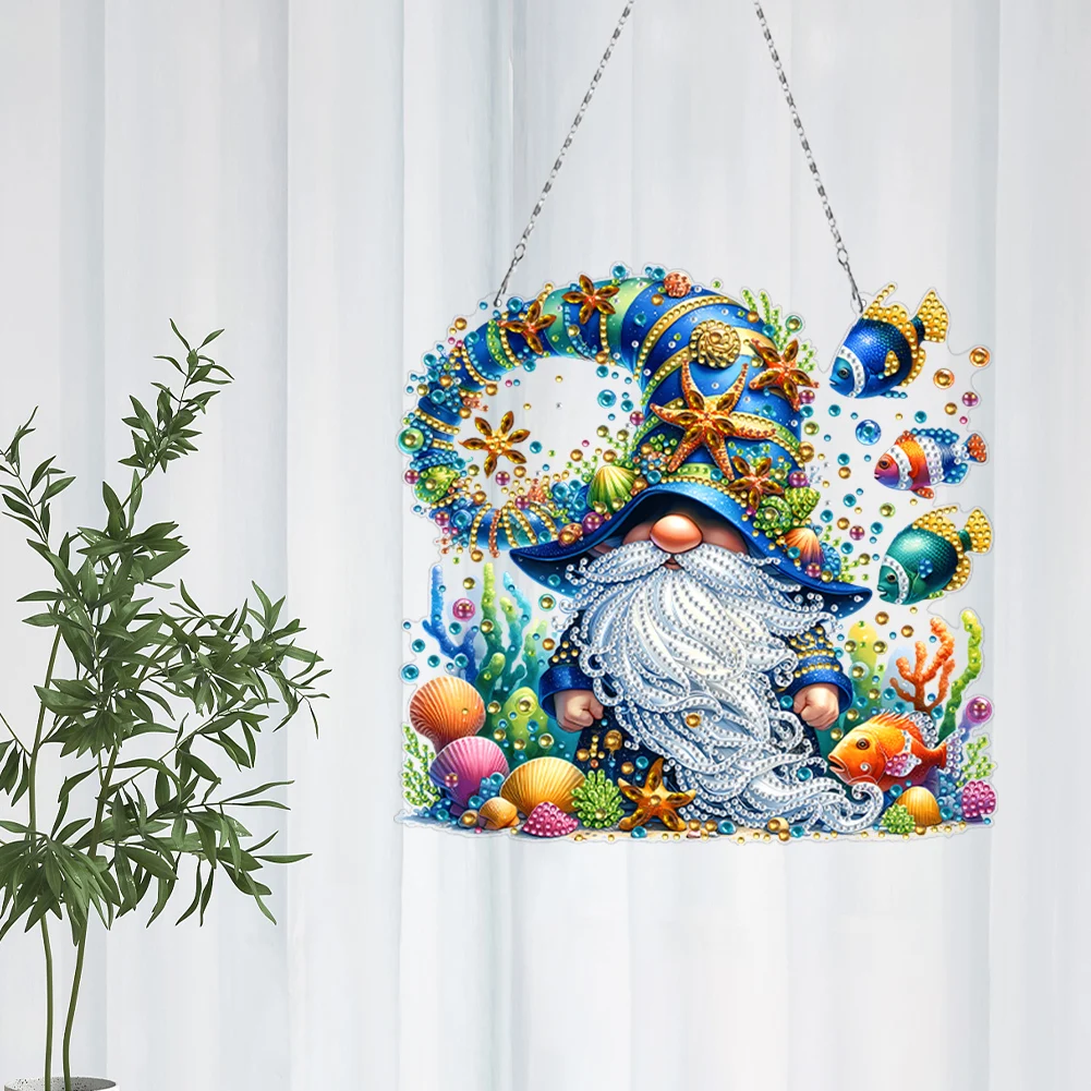 5D DIY Diamond Painting Dots Pendant Acrylic Special Shape Ocean Gnome DIY Diamond Art Pendant Kit Diamond Painting Ornaments