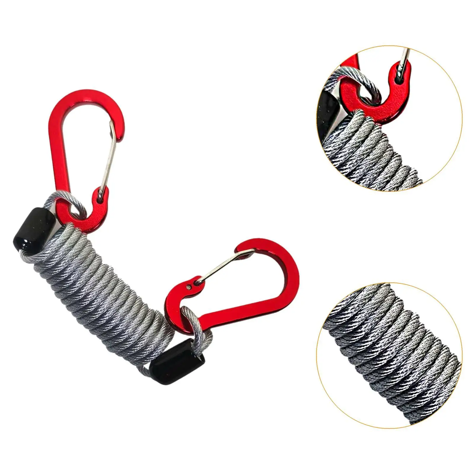 4x Fishing Lanyards with Carabiners Steel Wire Leash Fishing Tackle Boxes Tool Accessories Security Leash Fishing Rod Holder