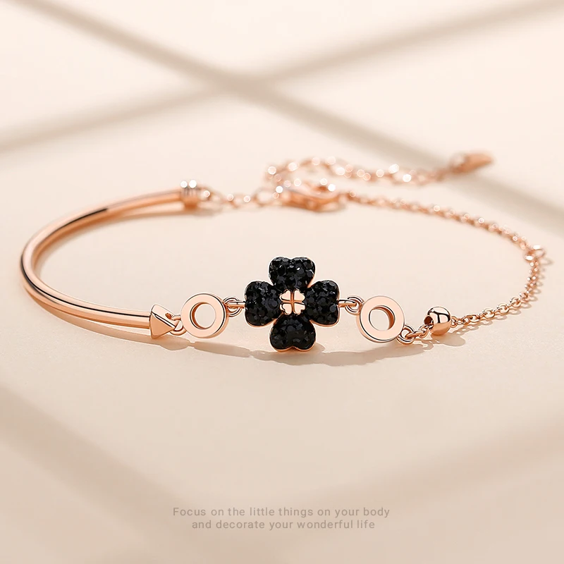 Buy 1PC Four Leaf Clover Bracelet Four Leaf Lucky Bracelets Rose Gold  Jewellery With Rhinestones For Women(White+Rose Gold) Online at Low Prices  in India