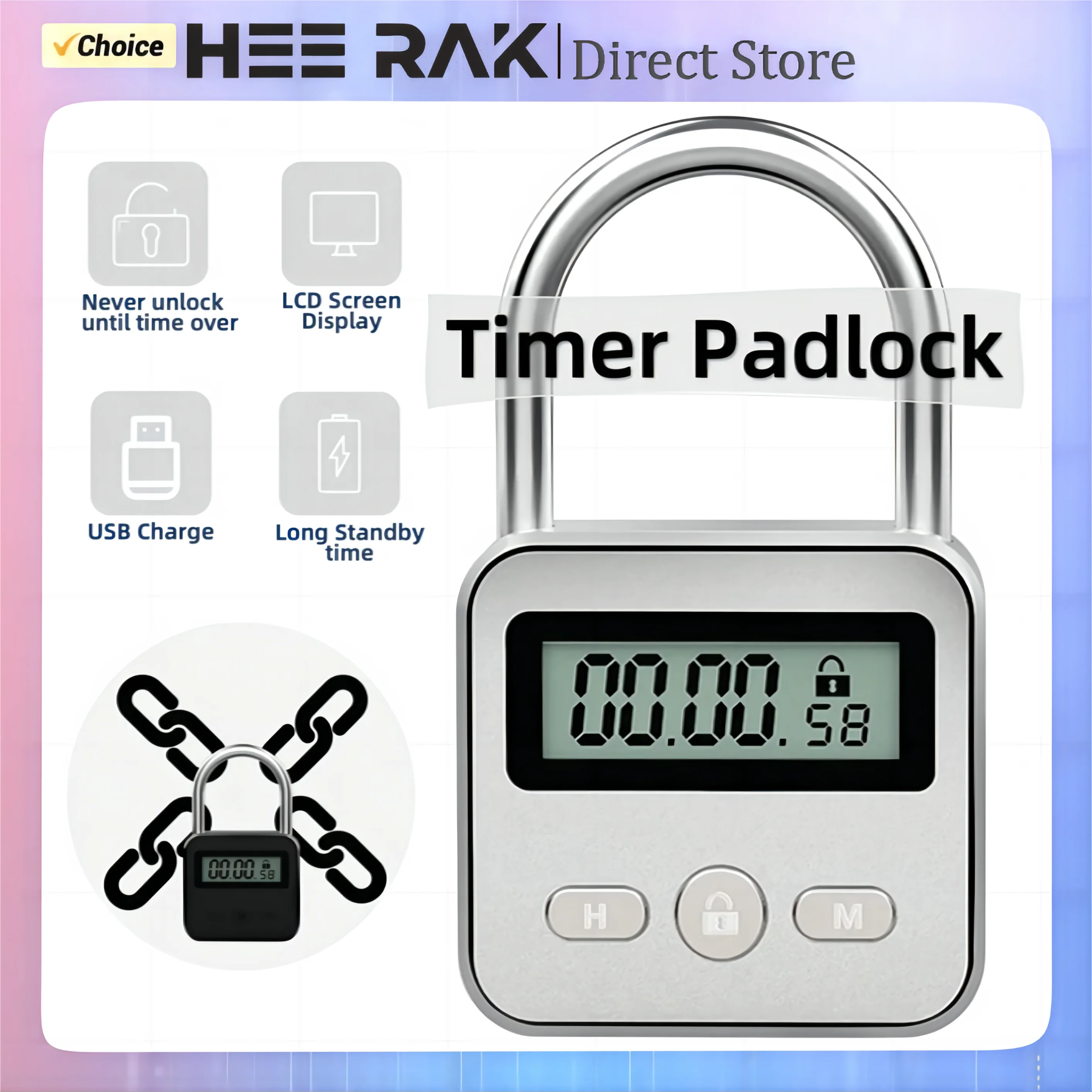 Timer Padlock LCD HD Display Add Backlight Zinc Alloy 99 Hours Max ...