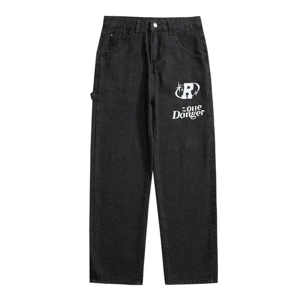 Men's Jeans Autumn New Vintage Hip Hop Letter Printing Loose Straight Leg Wide Leg Pants