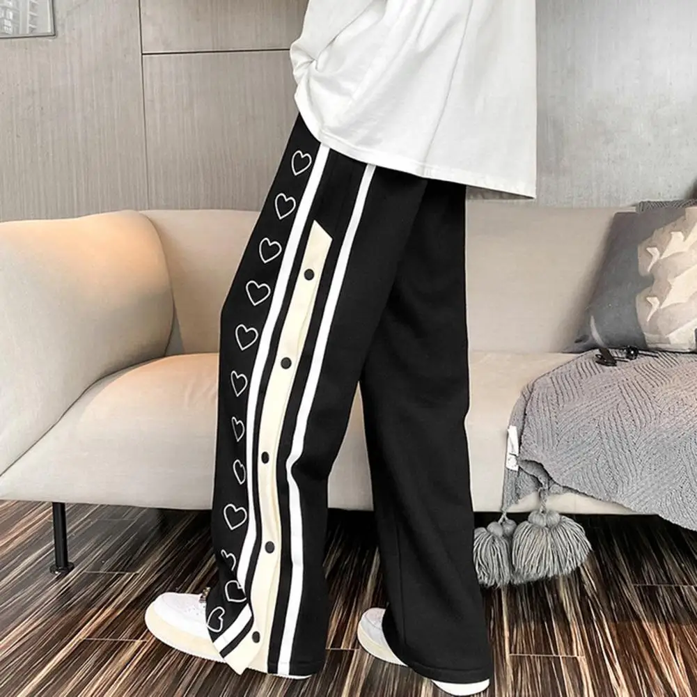 Men Basketball Pants Drawstring Mid Waist Heart Pattern