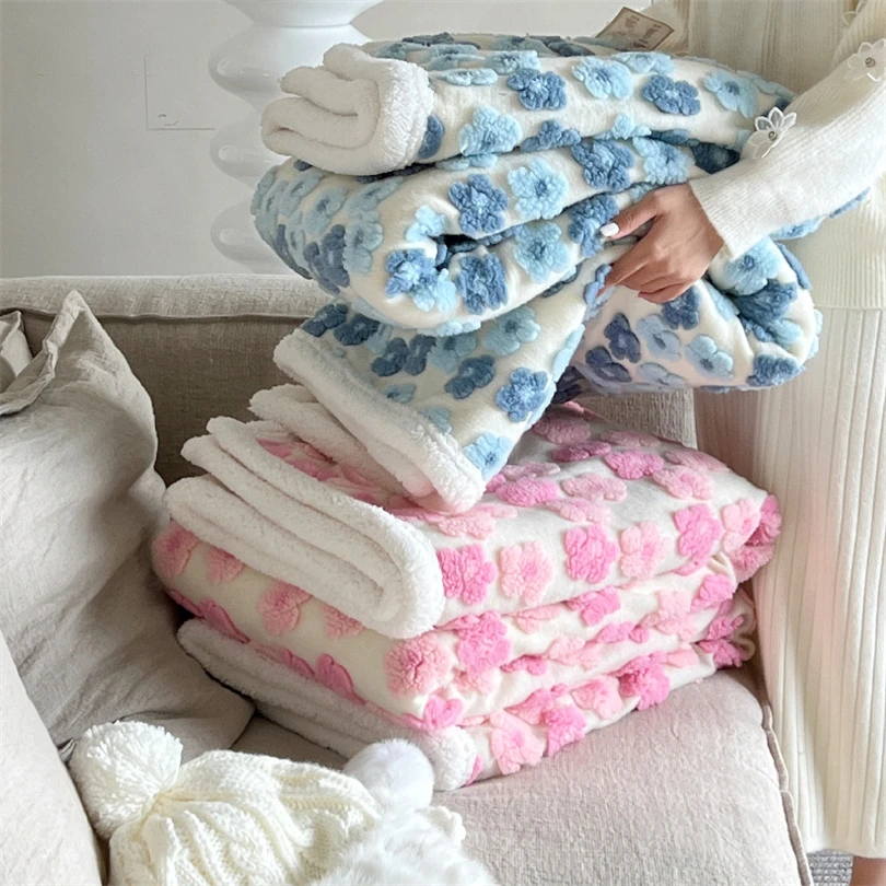 

Korean Style Sunflower Jacquard Lamb Fleece Blanket Ins Fresh Thickened Warm Casual Sofa Blanket Office Lunch Break Blanket