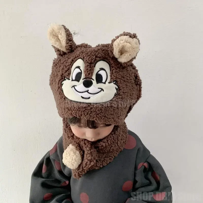 Disney Mickey Mouse Winter Baby Winter Cap Lining Cute Boy Girl Warm Bear Knitted Hat Kids Earflaps Knit Hats for Toddler Cap