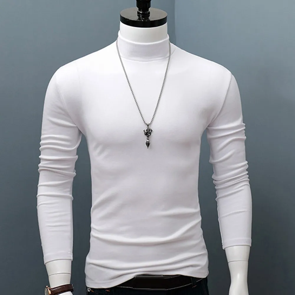 Men\\\'s Clothing Top 1pcs M~2XL Polyester Top Winter Warm Basic Plain Blouse Long Sleeve Mens Mock Neck Pullover ladiguard plus size mens fashion lace up v neck shirt long sleeve basic top pullover sexy men clothing 2021 summer casual blouse