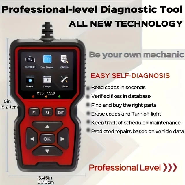 V519 Professional Obd2 Scanner - Usb-Powered Car Diagnostic Tool with Real-Time Data Stream, Full-Featured Obd Ii Testing (I/M Ready, Bod2/Eobd), Clears Engine Fault Lights, Reads/Erases Codes for Most Vehicles, Car Maintenance, Ergonomic Design, Durable Plastic Casing 2