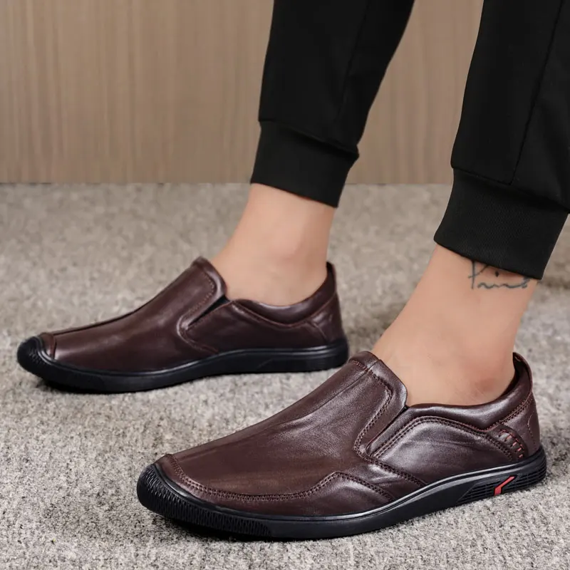

Men's casual leather shoes round toe flat-heel lightweight outdoor shoes leather comfortable simple daily all-match men's shoes