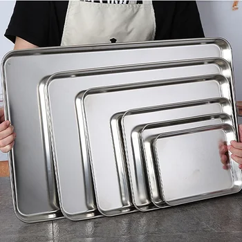 Cucina Rettangolo In Acciaio Inox Conservazione degli Alimenti Vassoi da Servire Salsiccia Tagliatelle Piatto di Frutta Ristorante Hotel Piatto di Stoviglie in Metallo 1