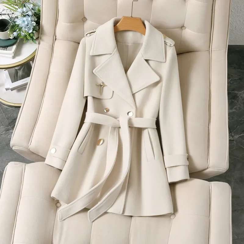 Loose Overcoat Autumn Winter Fashion Double-breasted Windbreaker Femme