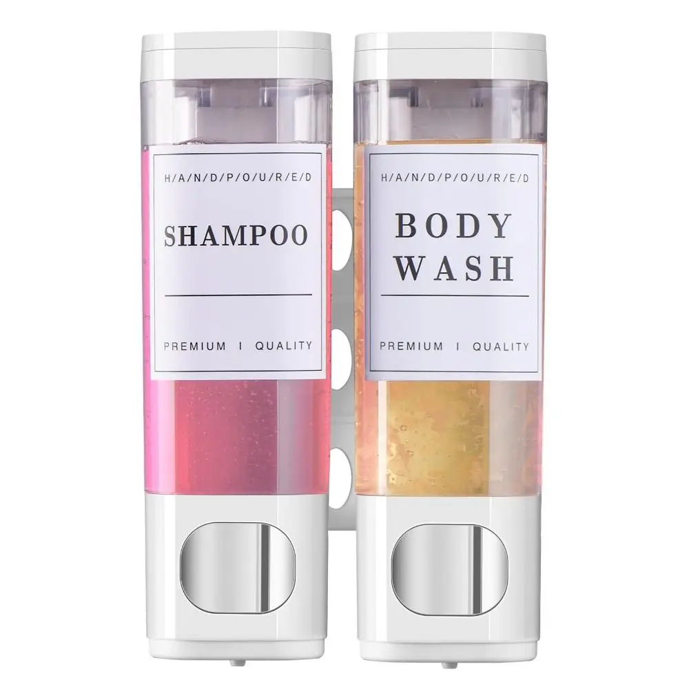 เครื่องจ่ายแชมพูแบบติดผนัง ไม่ต้องเจาะ 2*300 มล./3*300 มล. เครื่องจ่ายสบู่เหลวอาบน้ำ สีขาวใส เครื่องจ่ายครีมนวดผม 1