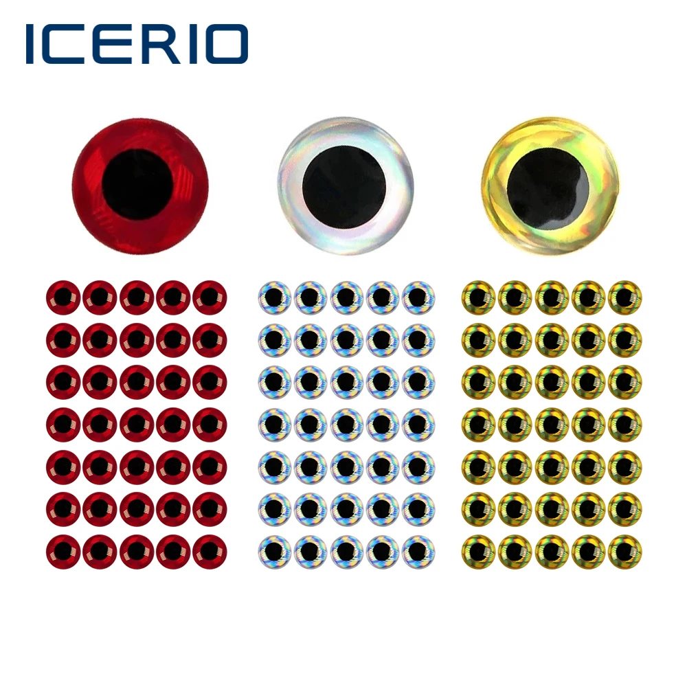 ICERIO 100PCS Holographic 3D Epoxy Fish Eyes for Fishing Fly DIY