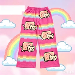 Rainbow Striped Harajuku Sweet Style Cartoon Loose Pants - L (CKCX28)