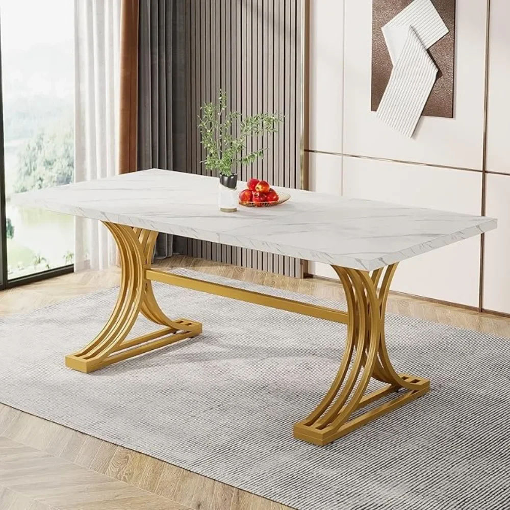 63-Inch Rectangular Dining Table for 4 to 6, Kitchen Tables for Dining Room, Modern Dinner Table with Faux Marble Table Top 3