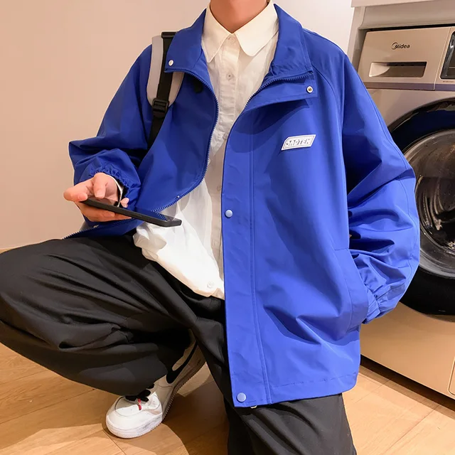 2022 Spring Mens Jackets Korean Style Harajuku Oversized Coat Solid Color Fashion Men's Windbreaker Men's Clothing Bomber Jacket 3