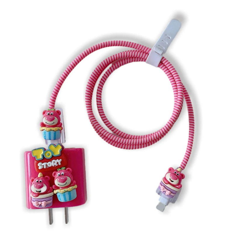 Disney Toy Story Lotso Charger Data Cable Line Cover Protettiva Per Iphone 15 14 13 12 11 Pro Max 18/20W Cute Pink Winding Rope