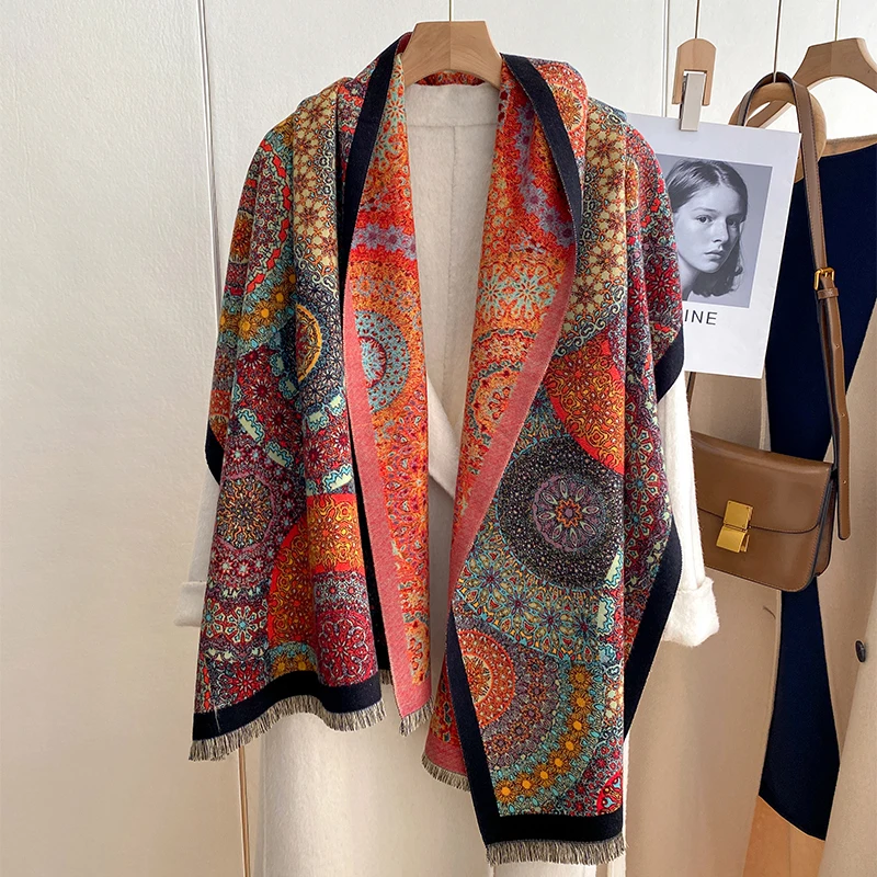 

Winter Cashmere Scarf Women Designer Print Pashmina Shawls Lady Wraps Thick Warm Blanket Female Foulard Travel Stoles