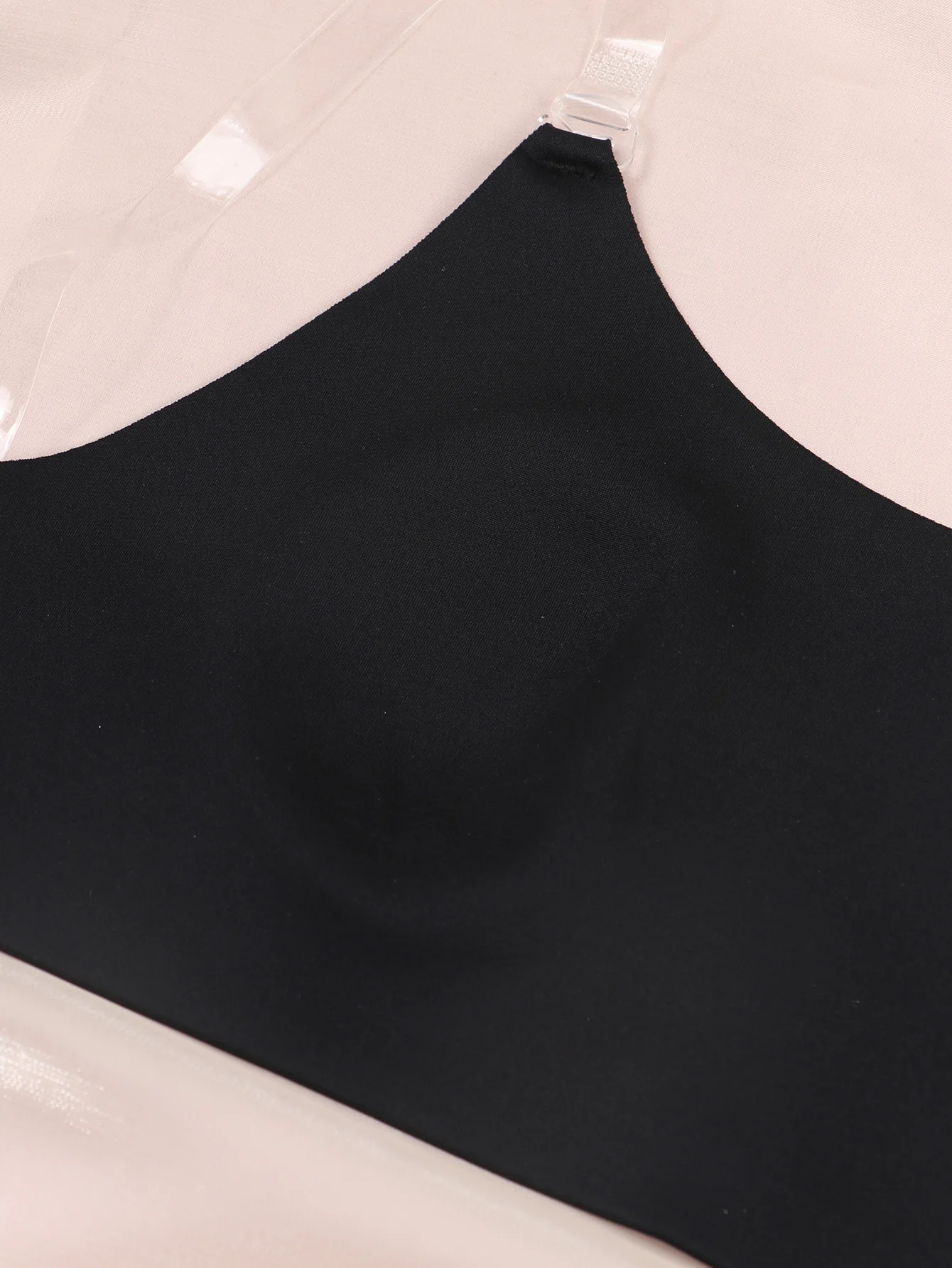 Description Picture 6 of itemWomen's Comfortable Solid Black/Beige Colors Backless Transparent Shoulder Strap Bra