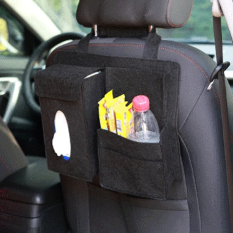 Car Back Seat Storage Bag Organizer Hanging Bag Box Paper Towel Phone Storage Felt Bag Trash Can Organizer Car Accessories