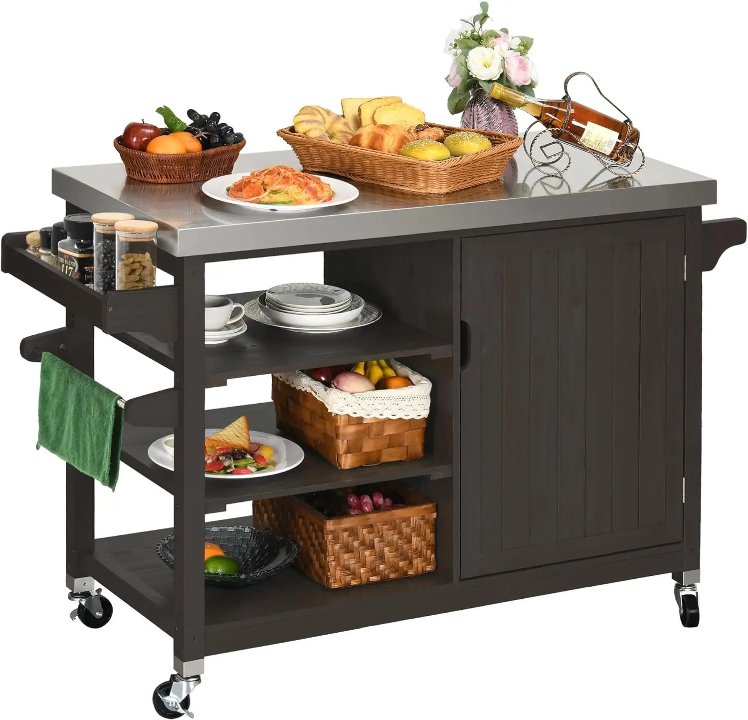 

YITAHOME XL Outdoor Storage Cabinet - Versatile Solid Wood Movable Patio Table with Stainless Steel Top