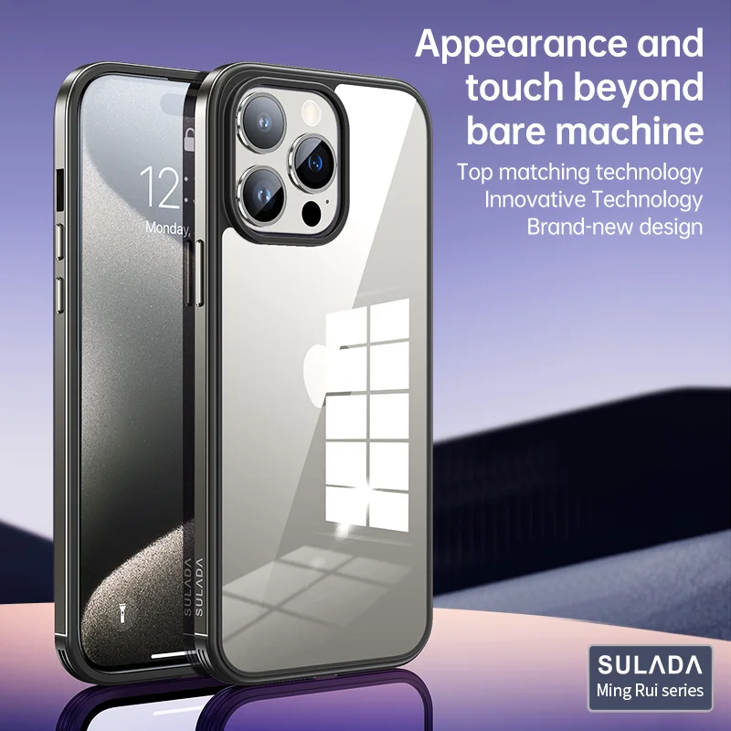 

Оригинальный Прозрачный поликарбонатный чехол Sulada с металлической рамкой для Apple iPhone 15 Pro Max Plus, тонкий противоударный чехол с защитой от царапин