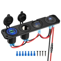 4 in 1 Charger Outlet Socket Panel QC 3.0 Dua 12V USB Power Outlet Car Voltmeter Cigarette Lighter Socket Rocker Toggle Switch 1