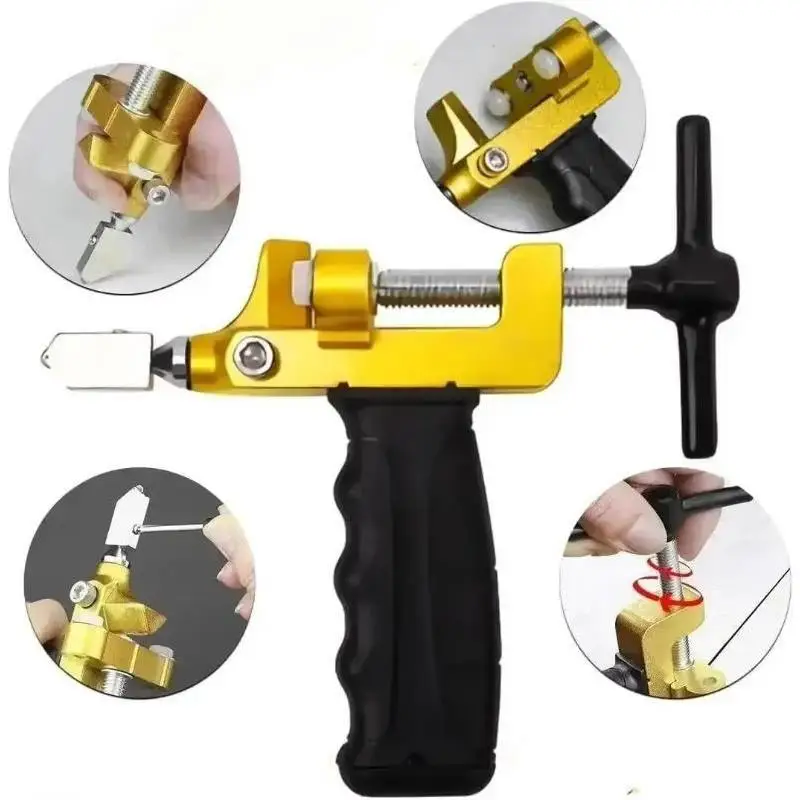 2 In 1 Manual Glass Tile Cutter Hand Tools Set with 2 Tungsten Steel Blades for Cutting Breaking Glass Ceramic Tile Glazed Tile