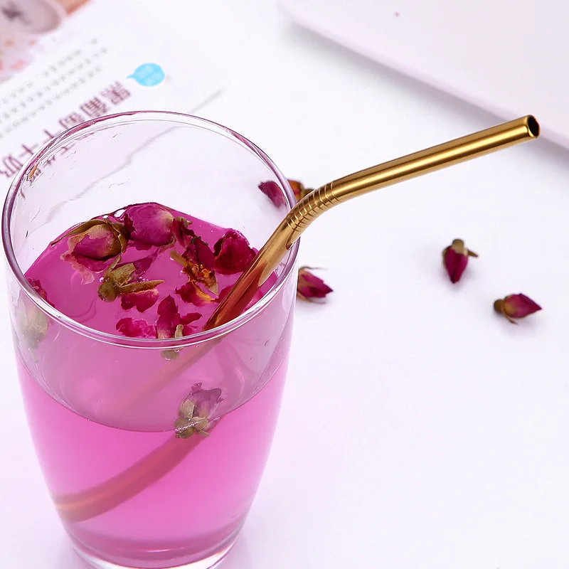 Vibrant Stainless Steel Reusable Drinking Straws with Cleaning Brush - Eco-Friendly Party & Bar Accessories