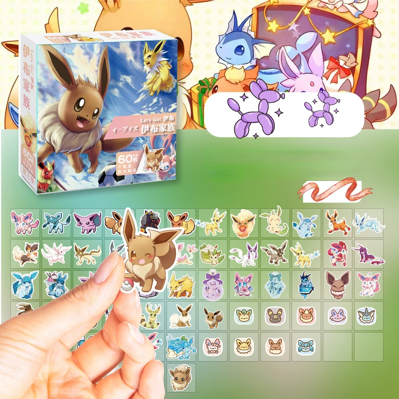 

Cartoon Pokemon Eevee Family Sticker Collection, Lovely and High-Value Sticker for Kids Reward and Collection Waterproof Sticker