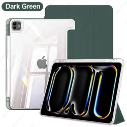 Slim Trifold Smart Tablet Cover with Pencil Holder and Transparent Back (Dark Green)