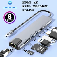 RJ45 100M/1000Mbps Ethernet to USB C Adapter Docking Station USB Type C to HDMI HUB 4K 30HZ VGA Headphone PD 100W USB3 Extencion 1