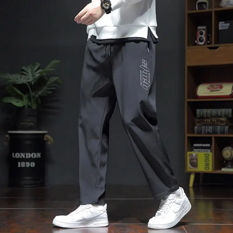 Summer Men Big Size Quick Drying Thin Straight Sports Pants Korean Clothing Male Versatile Casual Elastic Waist Loose Trousers