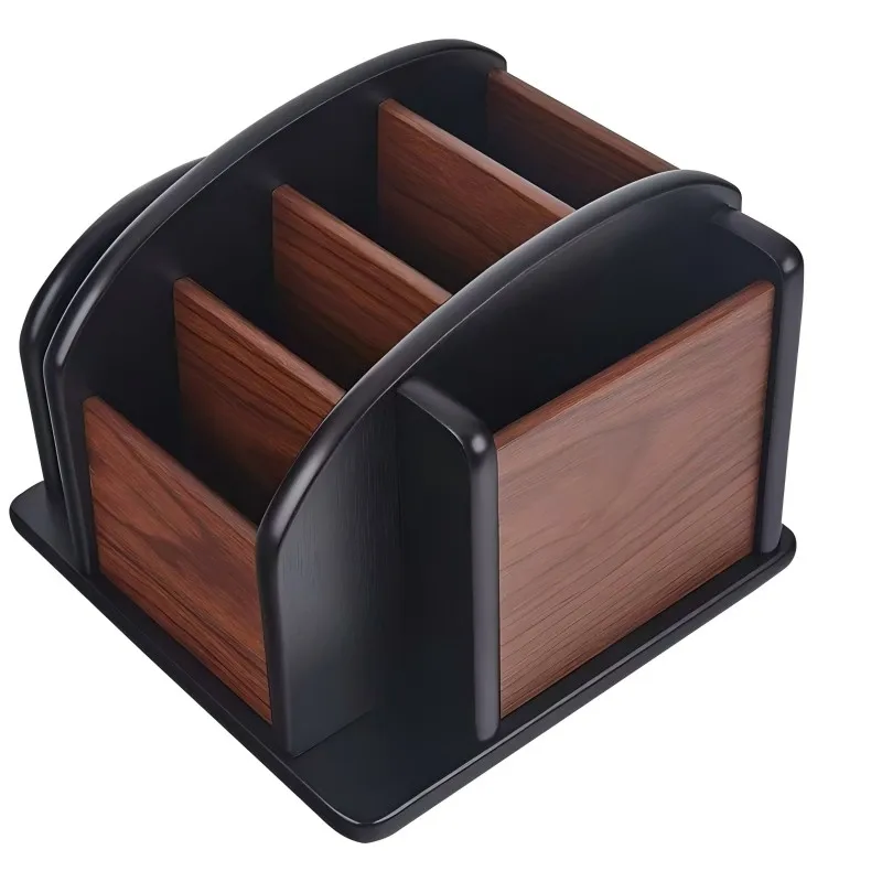 Wooden Multifunctional Storage Box Desk Desktop Pen Holder Business Card Storage Ornaments Can Be Rotated
