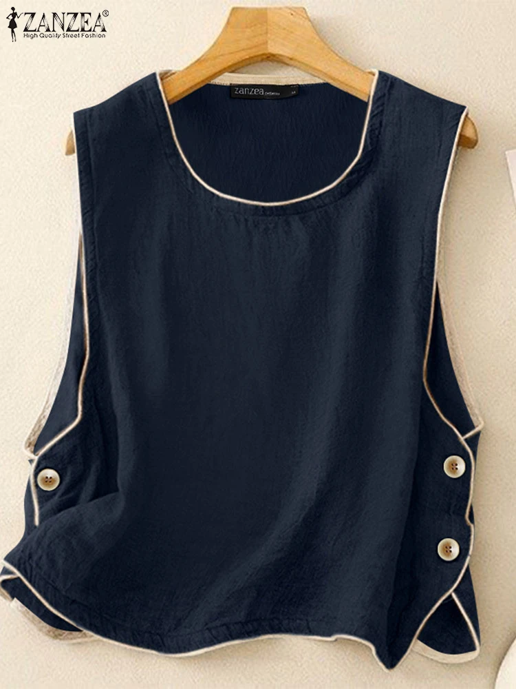 Women's Irregular Blouse ZANZEA 2020 Plus Size Tanks Tops Casual Linen Blusas Female Sleeveless Chemise Summer Tee Shirts 5XL