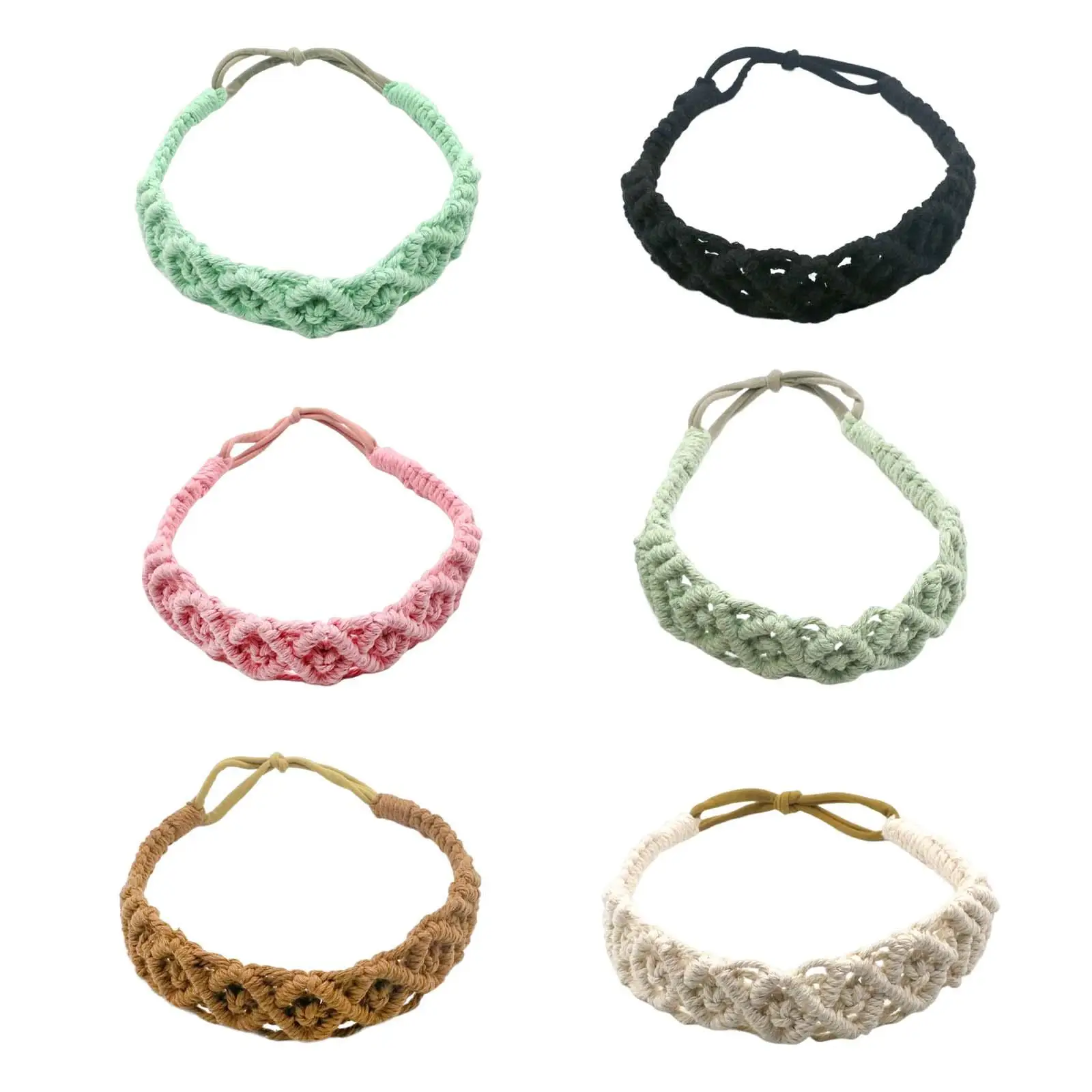 

Hand Woven Cotton Rope Headband Boho Fashion Elastic Casual Hair Accessories Hair Band for Sports Yoga Solid Color