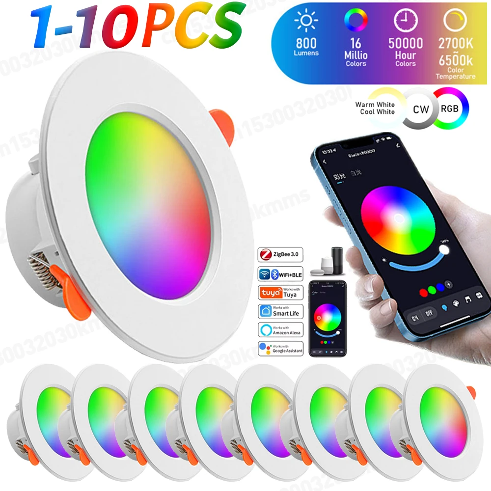 Bluetooth-Compatible Colorful Spot LED Ceiling Lamp Recessed Round Light Smart Home Luminaire RGB Dimmable Downlight 85-265V