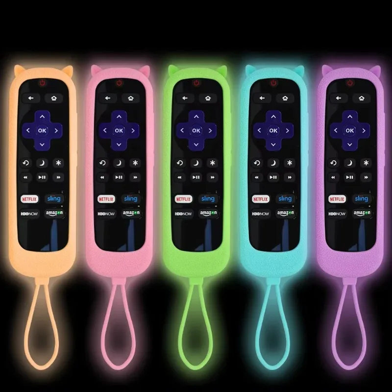 어두운 곳에서 사용할 수 있는 실리콘 리모컨 케이스, 미끄럼 방지, 충격 방지 커버, TV 스트리밍 스틱, 범용 컨트롤러 슬리브, 랜야드 포함