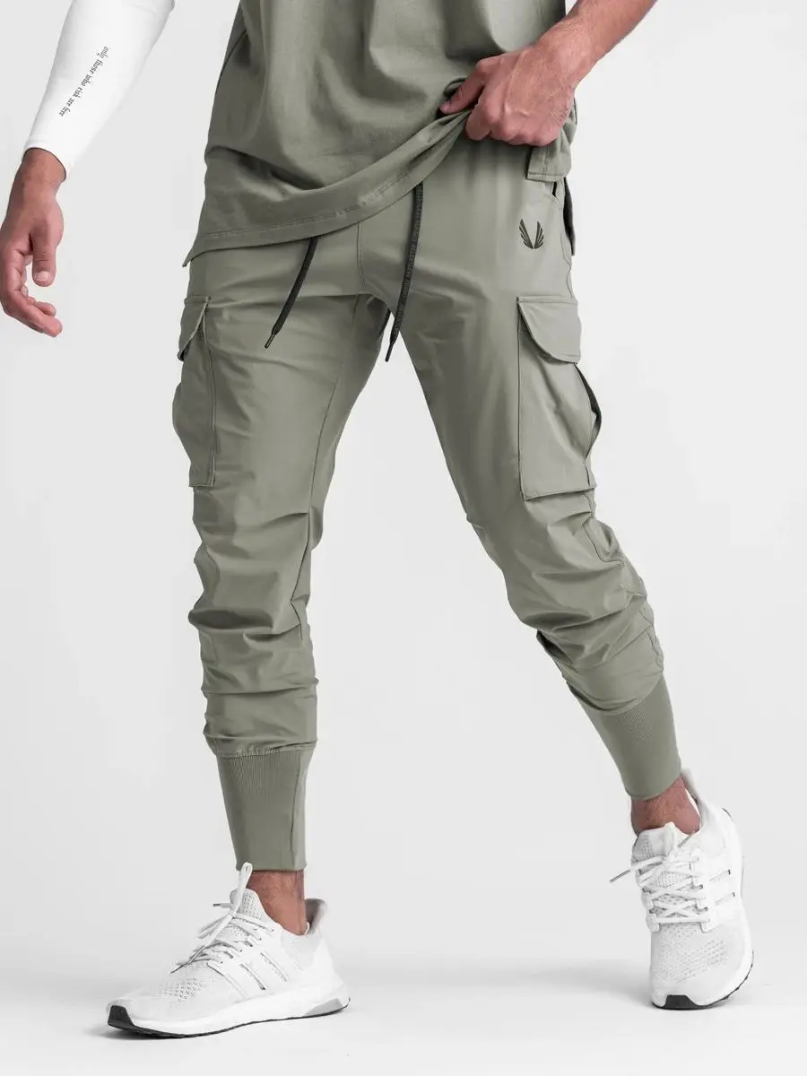 Summer Slim Fit Quick Drying Ice Silk Multi Pocket Work Clothes Street Casual Trend Sports Men's Clothing Pants