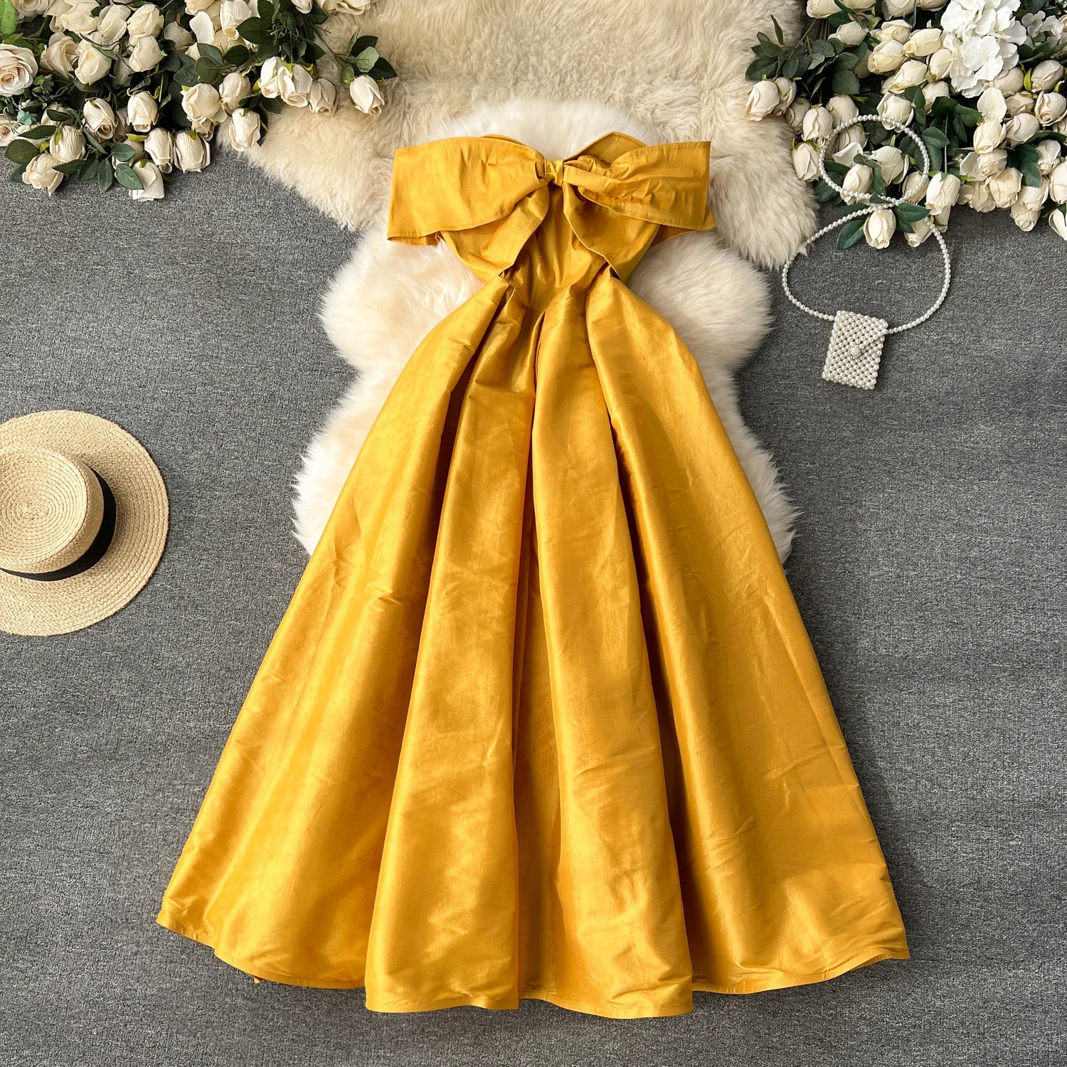

Sexy Strapless Butterfly Evening A-line Dress French Fashion Slim Wrap Dress Elegant Birthday Vestido Ceremonial Women Dress