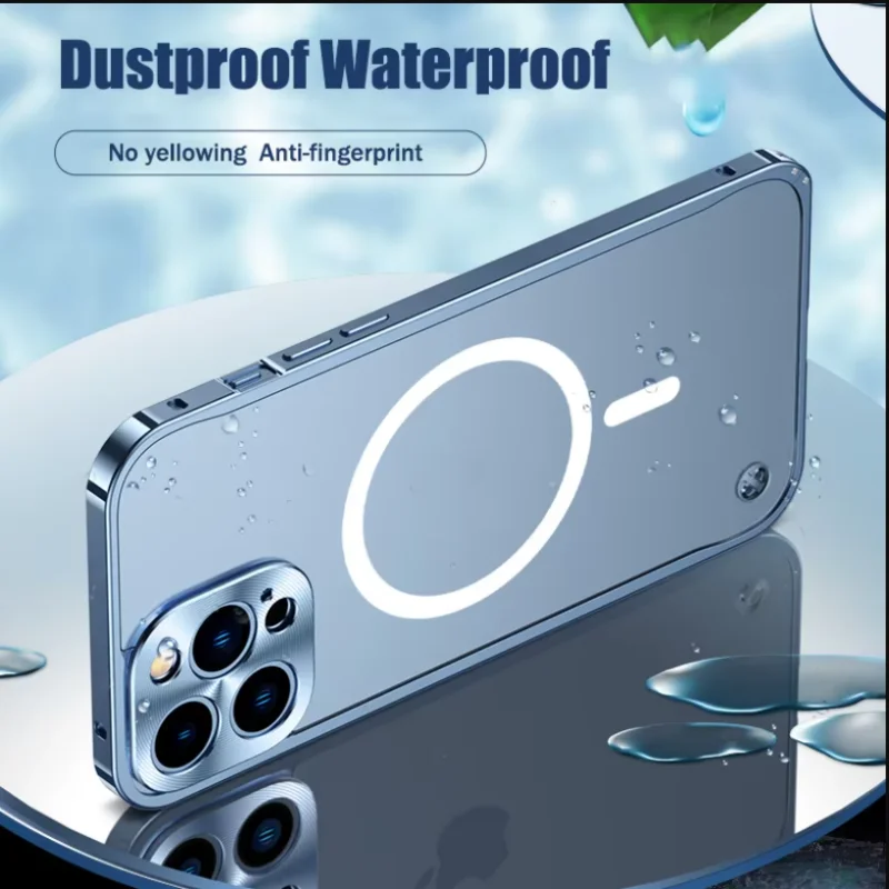 Premium Metal Aluminum Alloy MagSafe-Compatible Wireless Charging Case with Translucent Cover