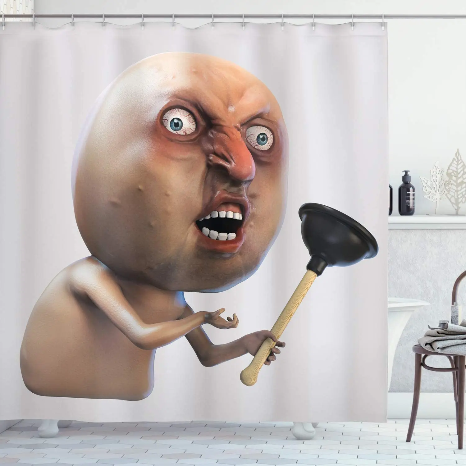 

Humor Shower Curtain Why You No with Plunger Guy Meme with Long Face Angry Grumpy Washroom Design Print Fabric Bathroom Decor