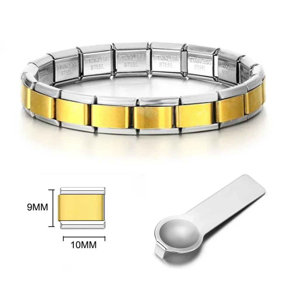 Italienisches Charm-Gliederarmband für Damen und Herren, 9 mm breit, silber- und goldfarben, Edelstahl, zum Selbermachen von Schmuck, Großhandel_voghion.com