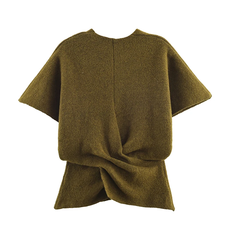 Women's Sweater Top Soft Ruched Cross-Front Chic Simple Lady Knitwear Stylish Trend Vintage Autumn Pullover Outfits