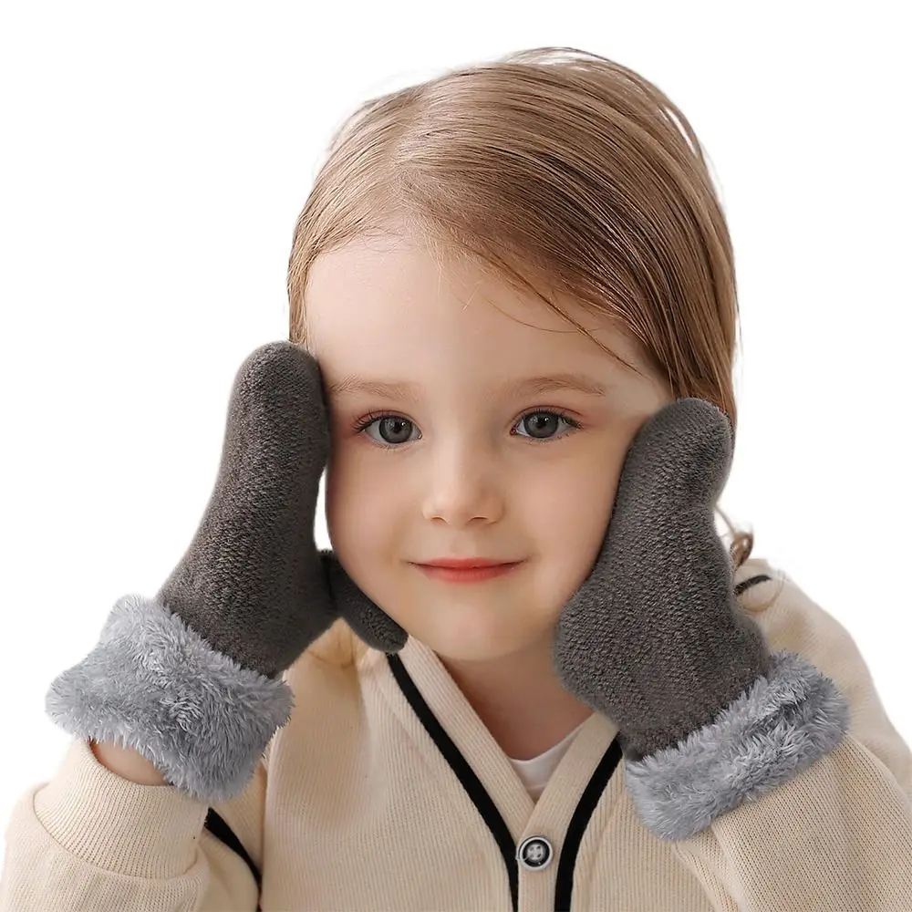Winter Wool Knitted Gloves for Baby Boys Girls Warm Plush Thick Full Finger Mittens Gloves For 1-3 Years Old Children Kids winter gloves baby mittens