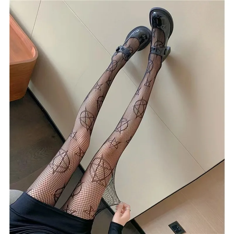 

Girls' Sweet Five Pointed Star Pattern Fishing Net Tights Women's Sexy Mesh Fishnet Pantyhose Body Stockings Lolita Jk Leggings