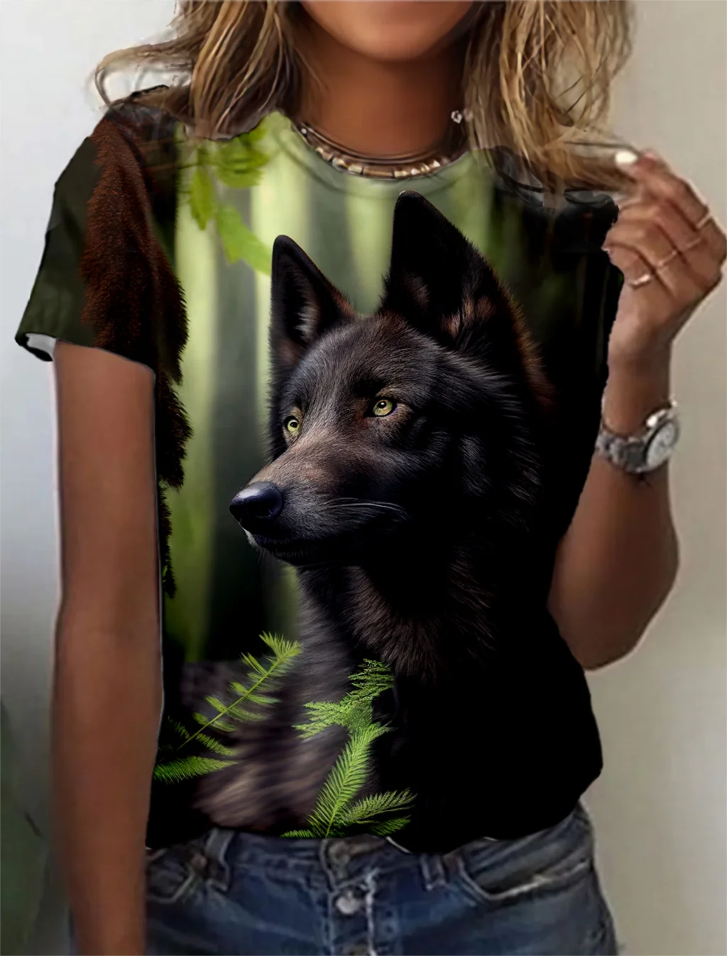 Fashion Women's T-shirt with wolf  Graphic 3D Printed Short Sleeve Summer  T-shirt oversized Polyester Fiber Clothing623_voghion.com